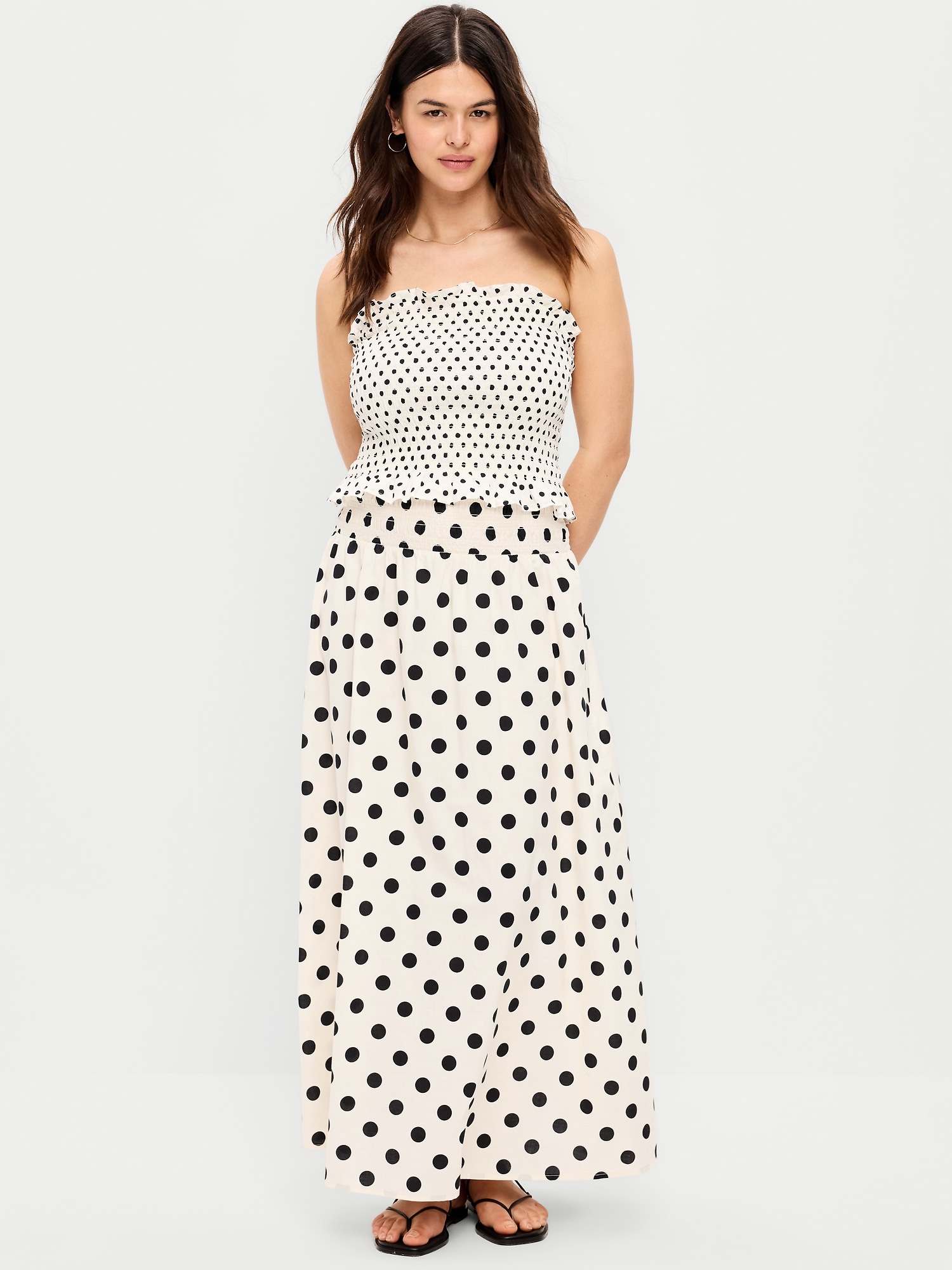 Twill Smocked-Waist Maxi Skirt