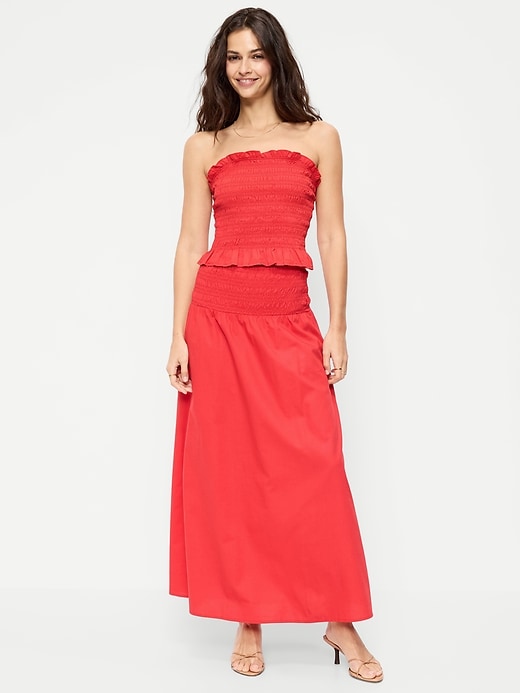 Image number 1 showing, Twill Smocked-Waist Maxi Skirt