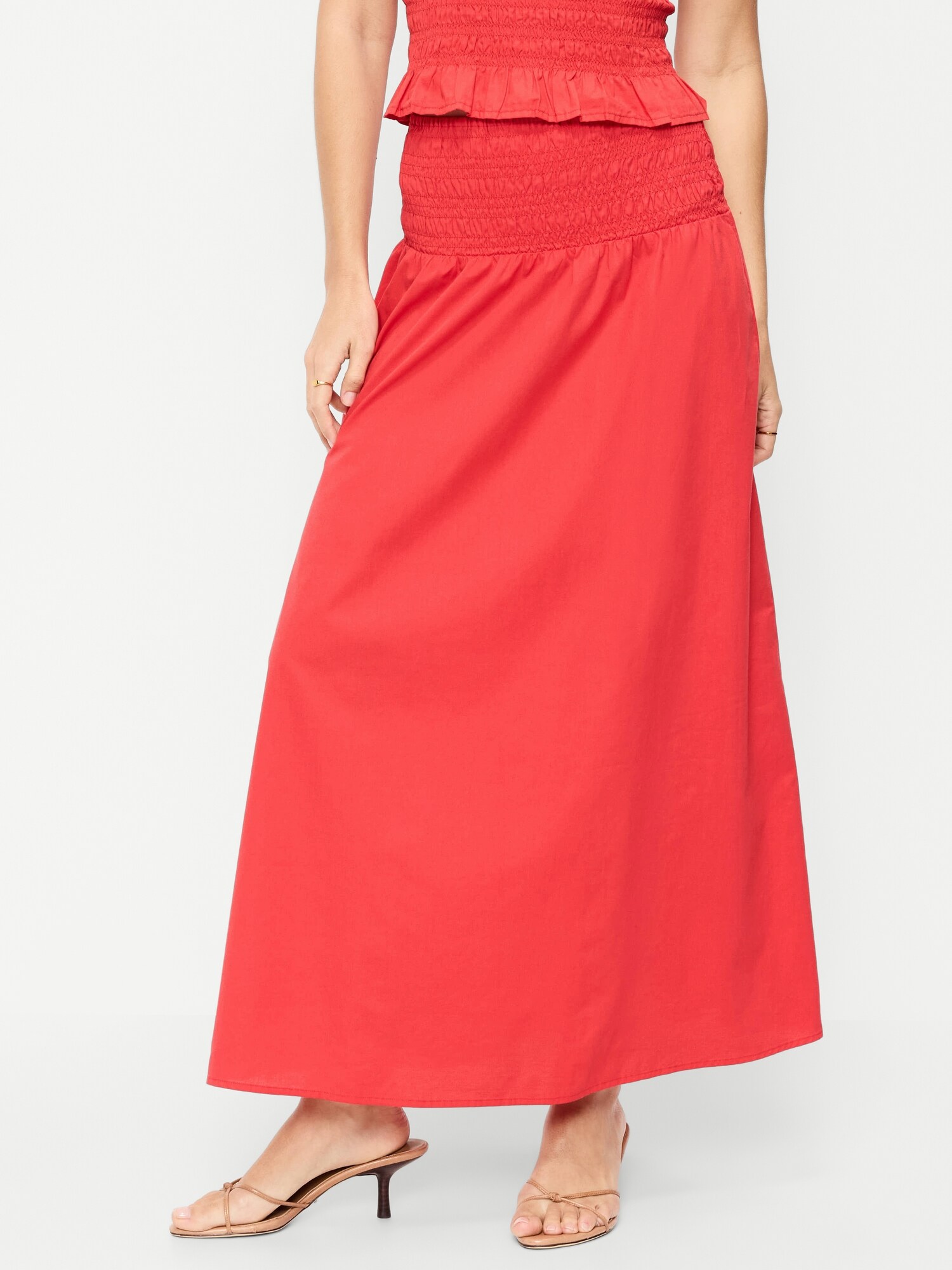 Женская юбка Old Navy Twill Smocked-Waist Maxi, цвет: Красный — фото 2