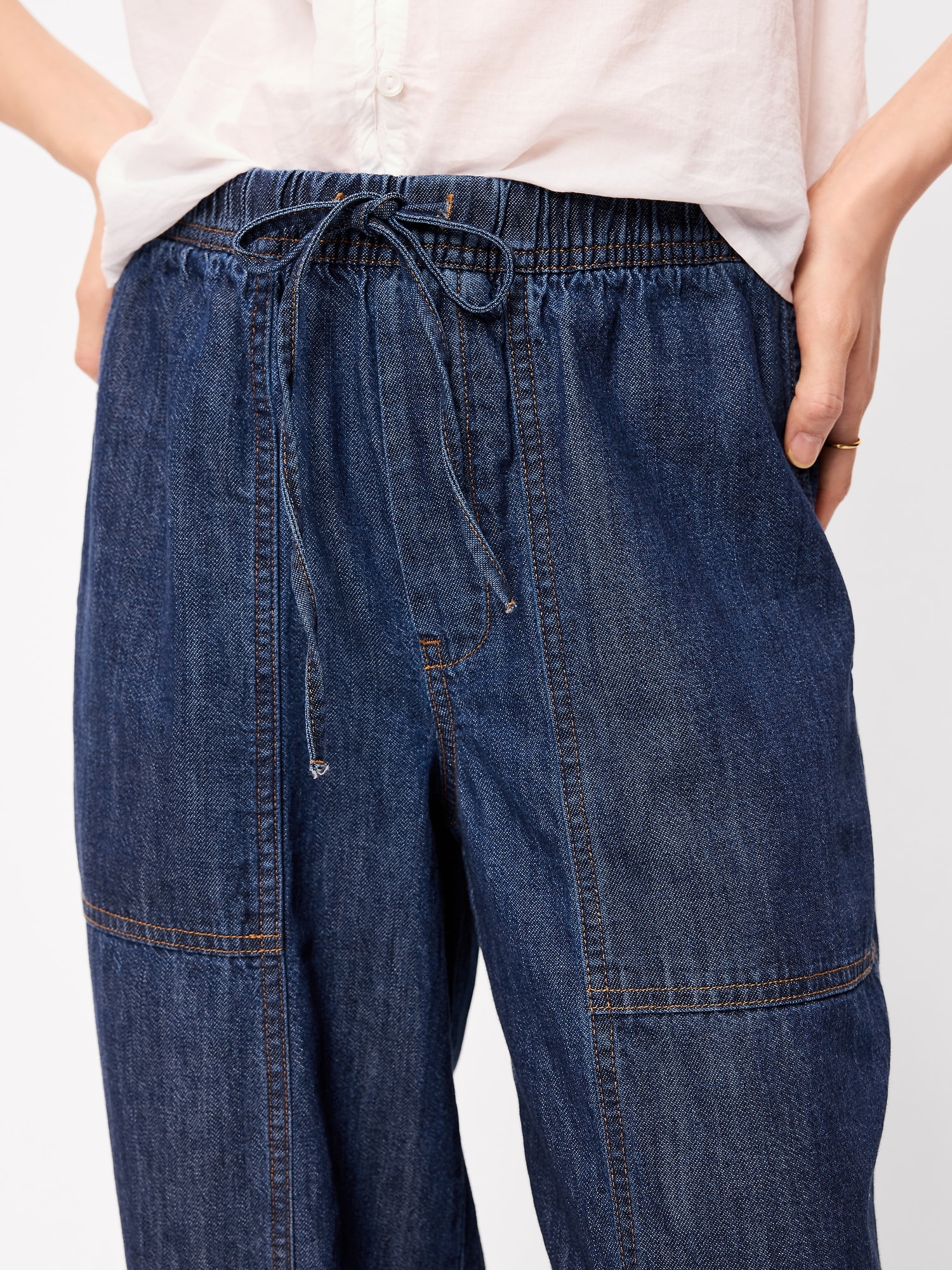 Mid-Rise Pull-On Utility Harem Jeans