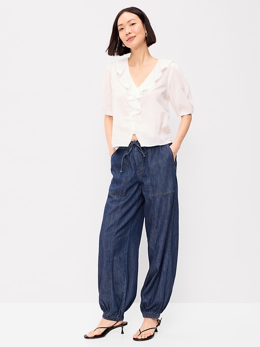 Image number 5 showing, Mid-Rise Pull-On Utility Harem Jeans
