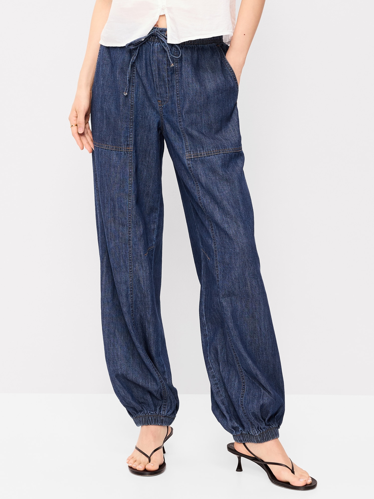 Mid-Rise Pull-On Utility Harem Jeans