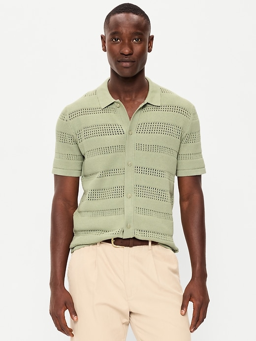 Image number 1 showing, Short-Sleeve Open-Knit Sweater Shirt