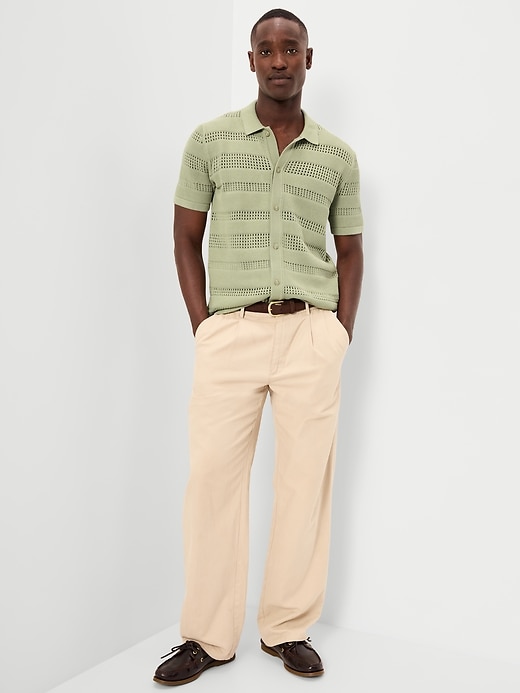 Image number 3 showing, Short-Sleeve Open-Knit Sweater Shirt