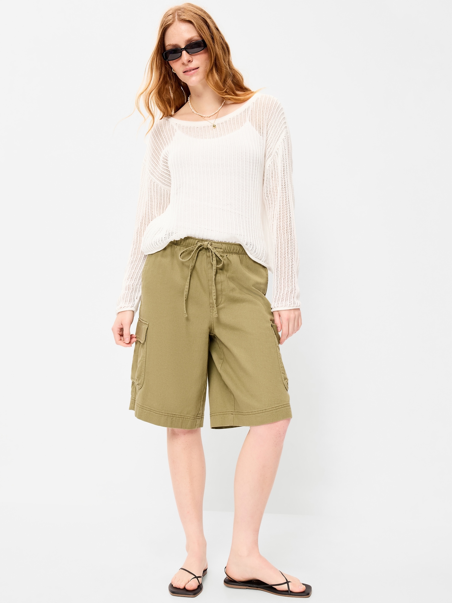 Seaside Cotton Open-Stitch Cropped Sweater