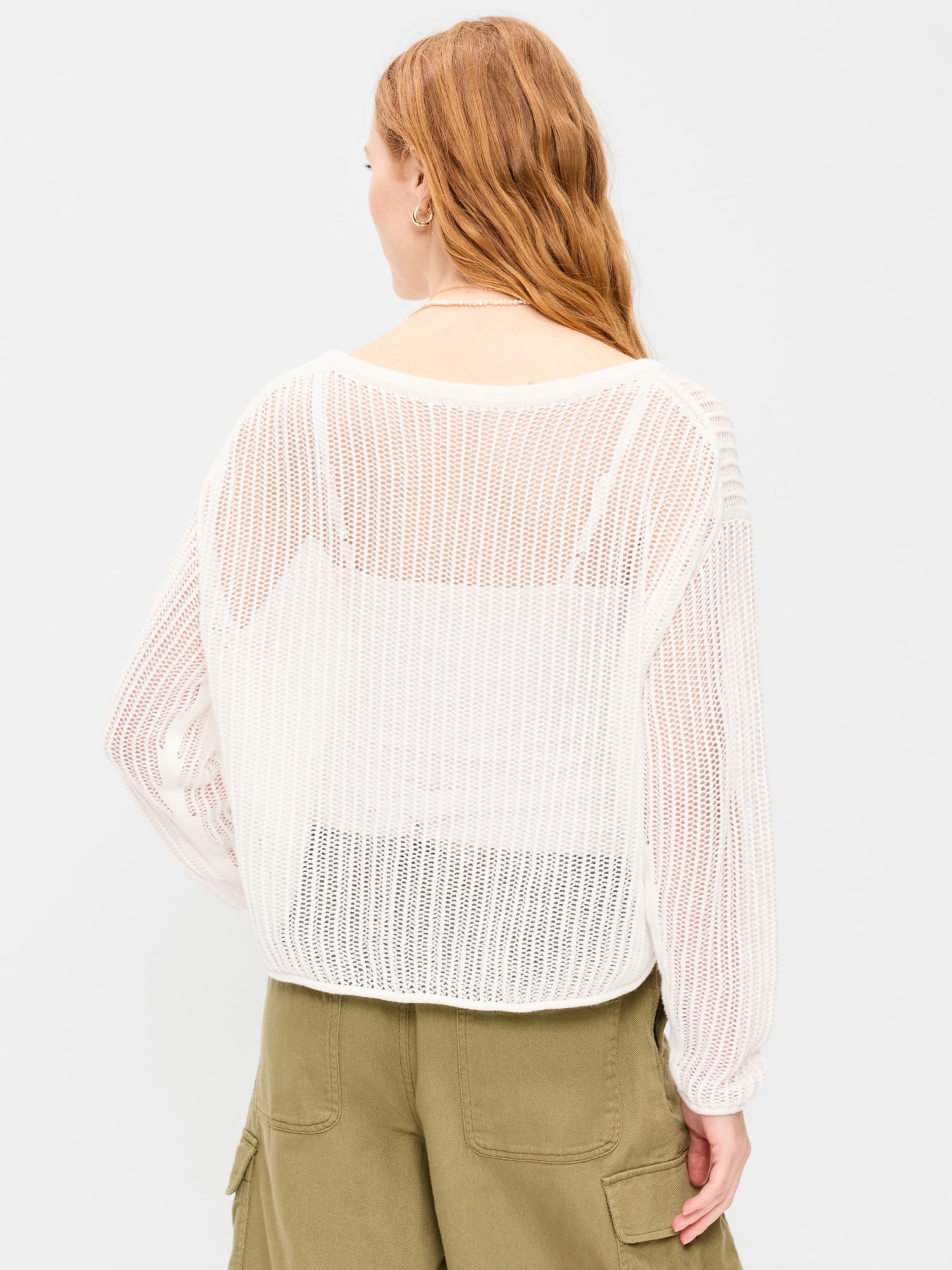 Seaside Cotton Open-Stitch Cropped Sweater