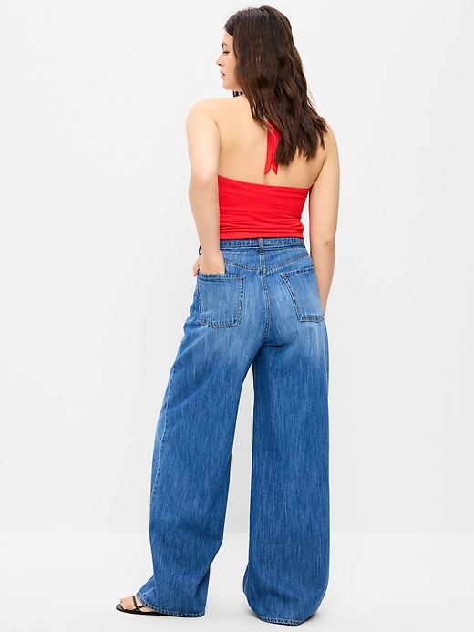 Image number 7 showing, High-Waisted Baggy Wide-Leg Drawstring Jeans