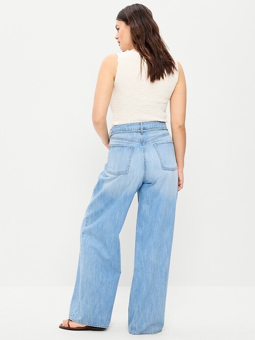 Image number 7 showing, High-Waisted Baggy Wide-Leg Drawstring Jeans