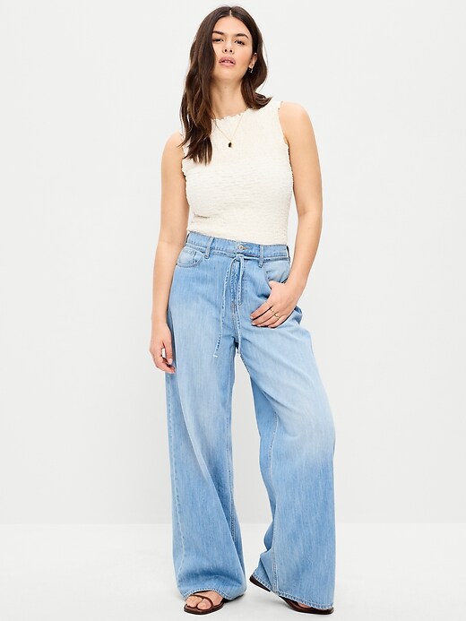 Image number 6 showing, High-Waisted Baggy Wide-Leg Drawstring Jeans