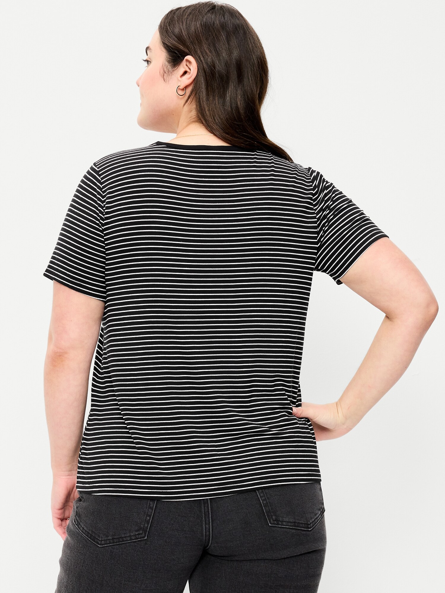 Женская футболка Old Navy Luxe Crew-Neck, цвет: Чёрный / Белый полосатый — фото 6