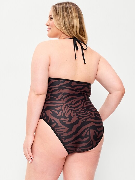 Image number 8 showing, Pique V-Neck Halter Swimsuit