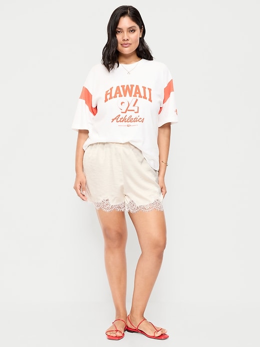 Image number 7 showing, High-Waisted Lace-Trim Satin Shorts