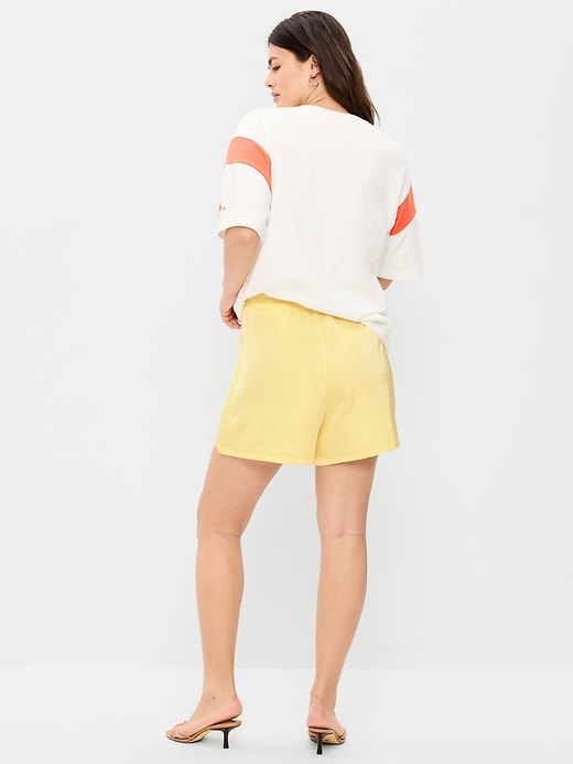 Image number 6 showing, High-Waisted Lace-Trim Satin Shorts