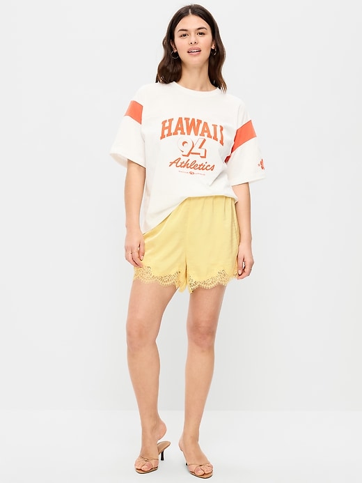 Image number 5 showing, High-Waisted Lace-Trim Satin Shorts