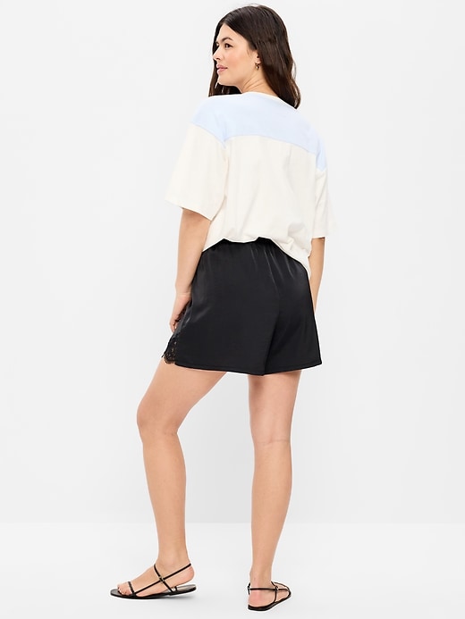 Image number 6 showing, High-Waisted Lace-Trim Satin Shorts