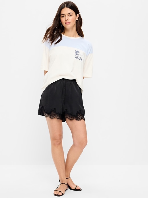 Image number 5 showing, High-Waisted Lace-Trim Satin Shorts