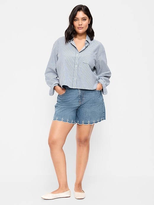 Image number 7 showing, High-Waisted Baggy Jean Shorts -- 5-inch inseam
