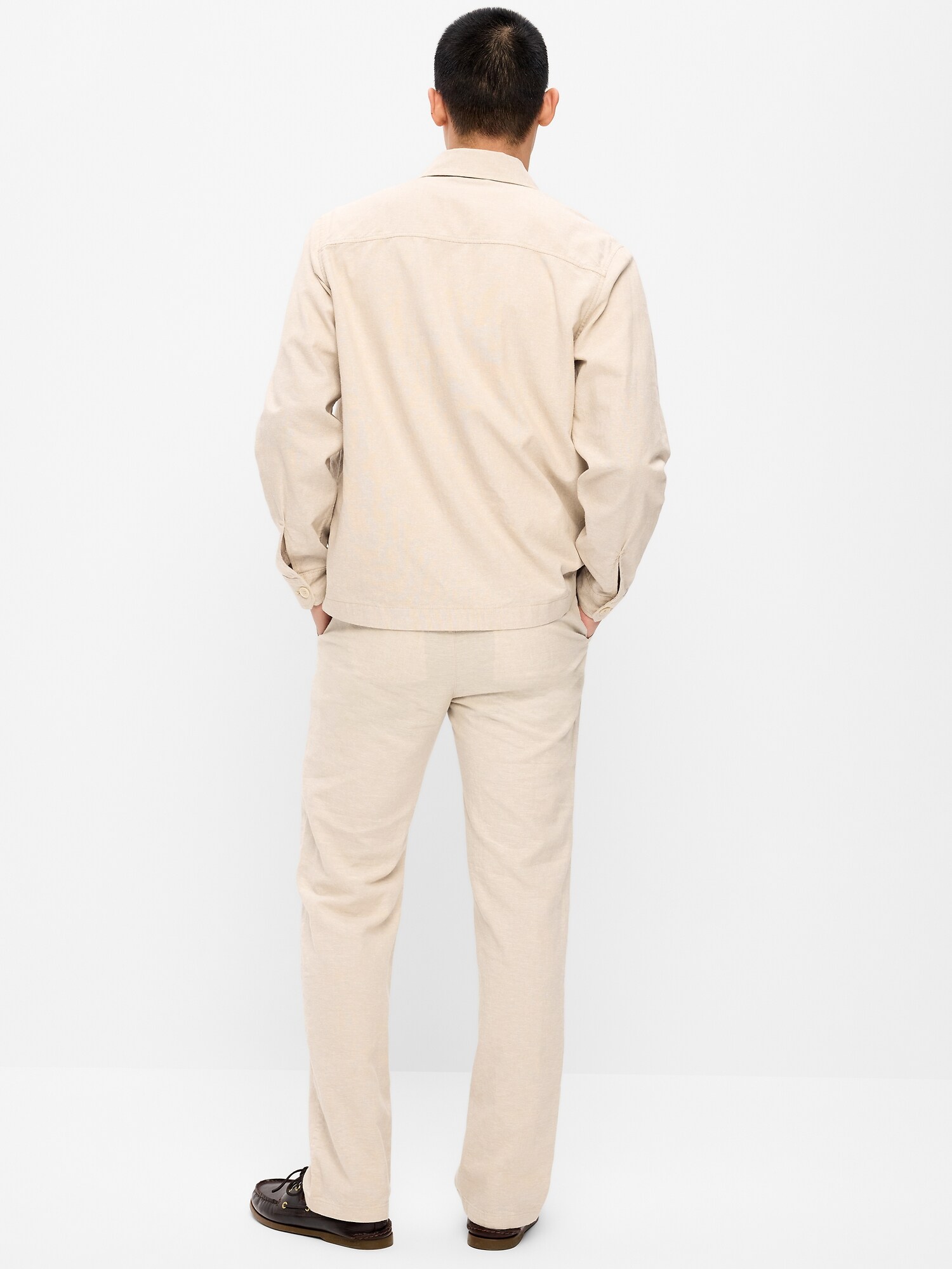 Мужские брюки Old Navy 90's Straight-Fit Linen-Blend Dress Pants, цвет: Серо-бежевый — фото 3