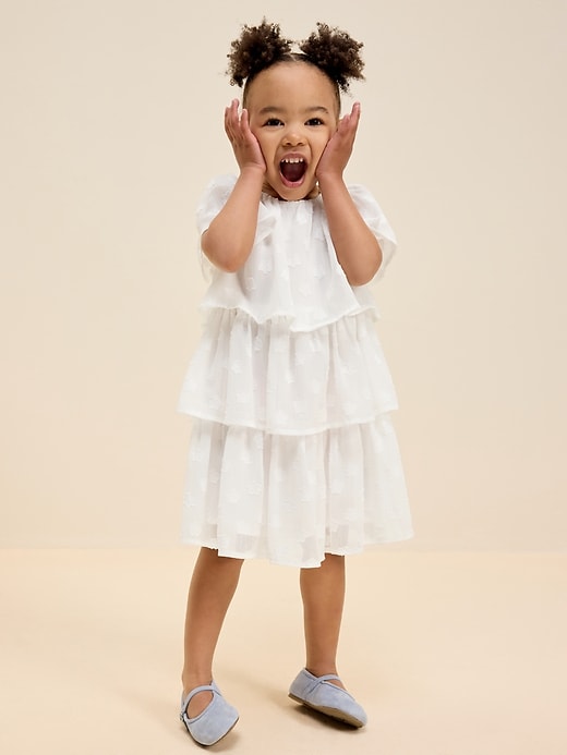 Image number 1 showing, Short-Sleeve Textured Tiered Swing Dress for Toddler Girls