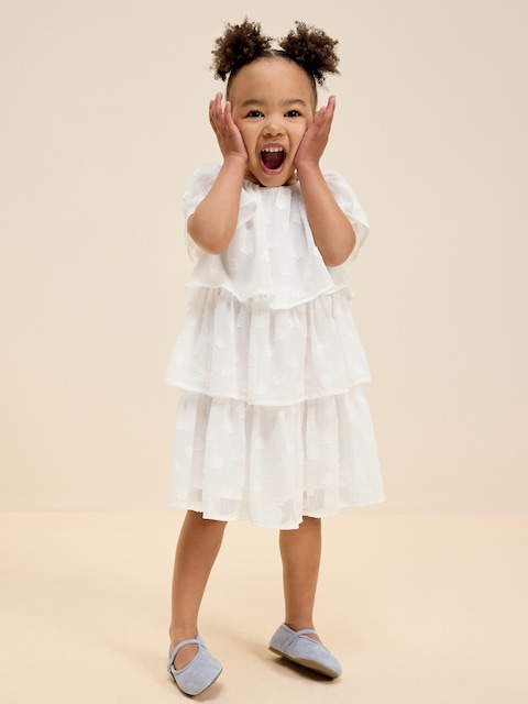 Short-Sleeve Textured Tiered Swing Dress for Toddler Girls