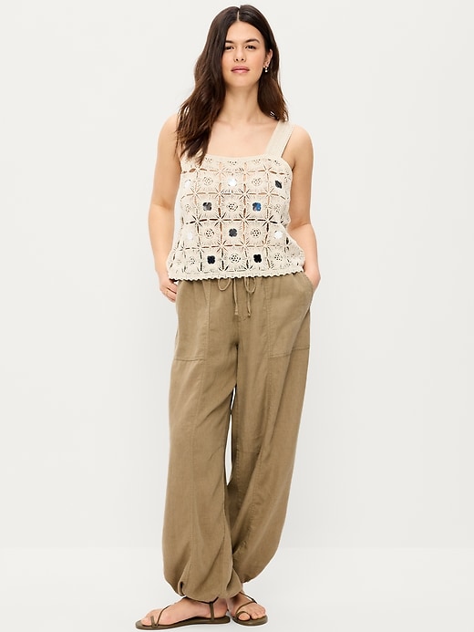 Image number 7 showing, Mid-Rise Linen-Blend Cinched-Ankle Pants