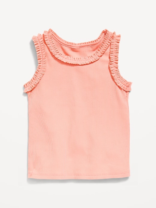 Image number 1 showing, Printed Sleeveless Ruffle-Trim Ribbed Top for Toddler Girls