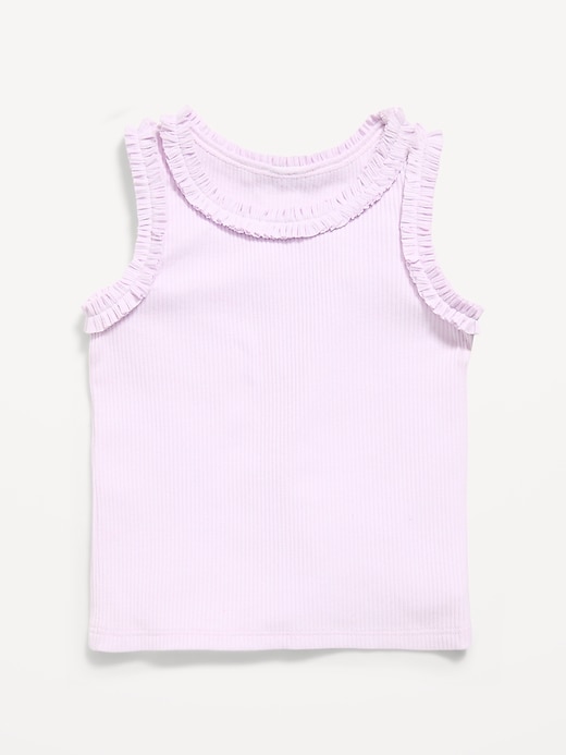 Image number 1 showing, Printed Sleeveless Ruffle-Trim Ribbed Top for Toddler Girls