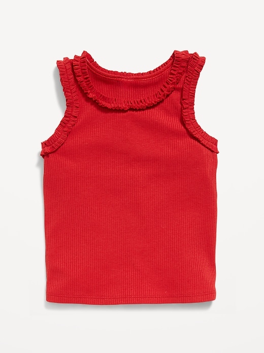 Image number 1 showing, Printed Sleeveless Ruffle-Trim Ribbed Top for Toddler Girls