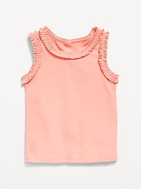 Image number 1 showing, Printed Sleeveless Ruffle-Trim Ribbed Top for Toddler Girls
