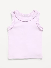 Image number 1 showing, Printed Sleeveless Ruffle-Trim Ribbed Top for Toddler Girls