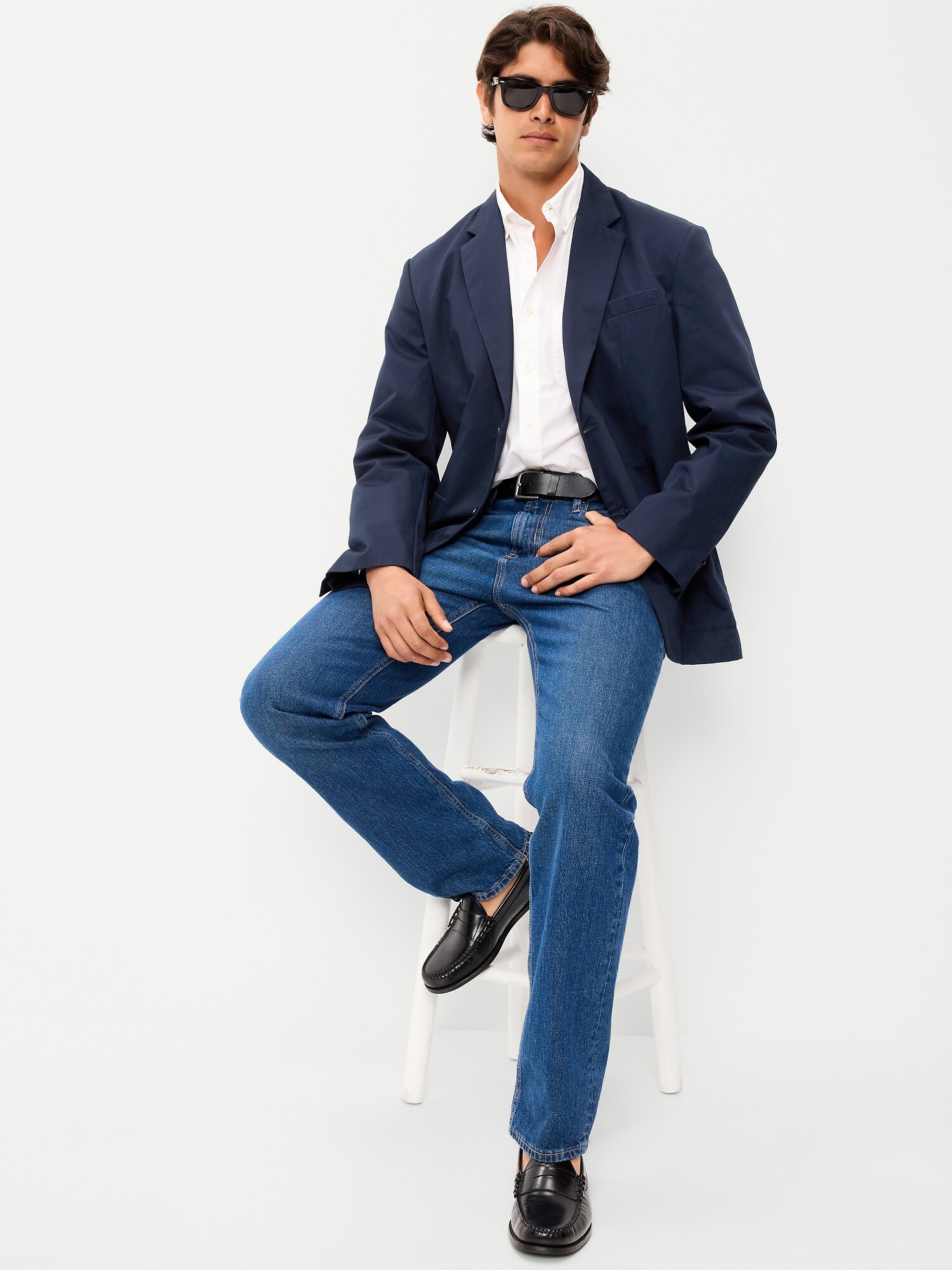 Мужской пиджак Old Navy Oversized Twill Blazer, цвет: Тёмно-синий — фото 3