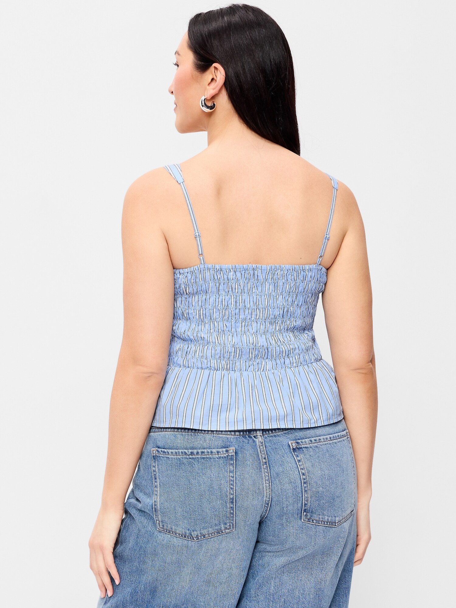 Женский топ Old Navy Smocked Peplum Tank Top, цвет: Синий полосатый — фото 6