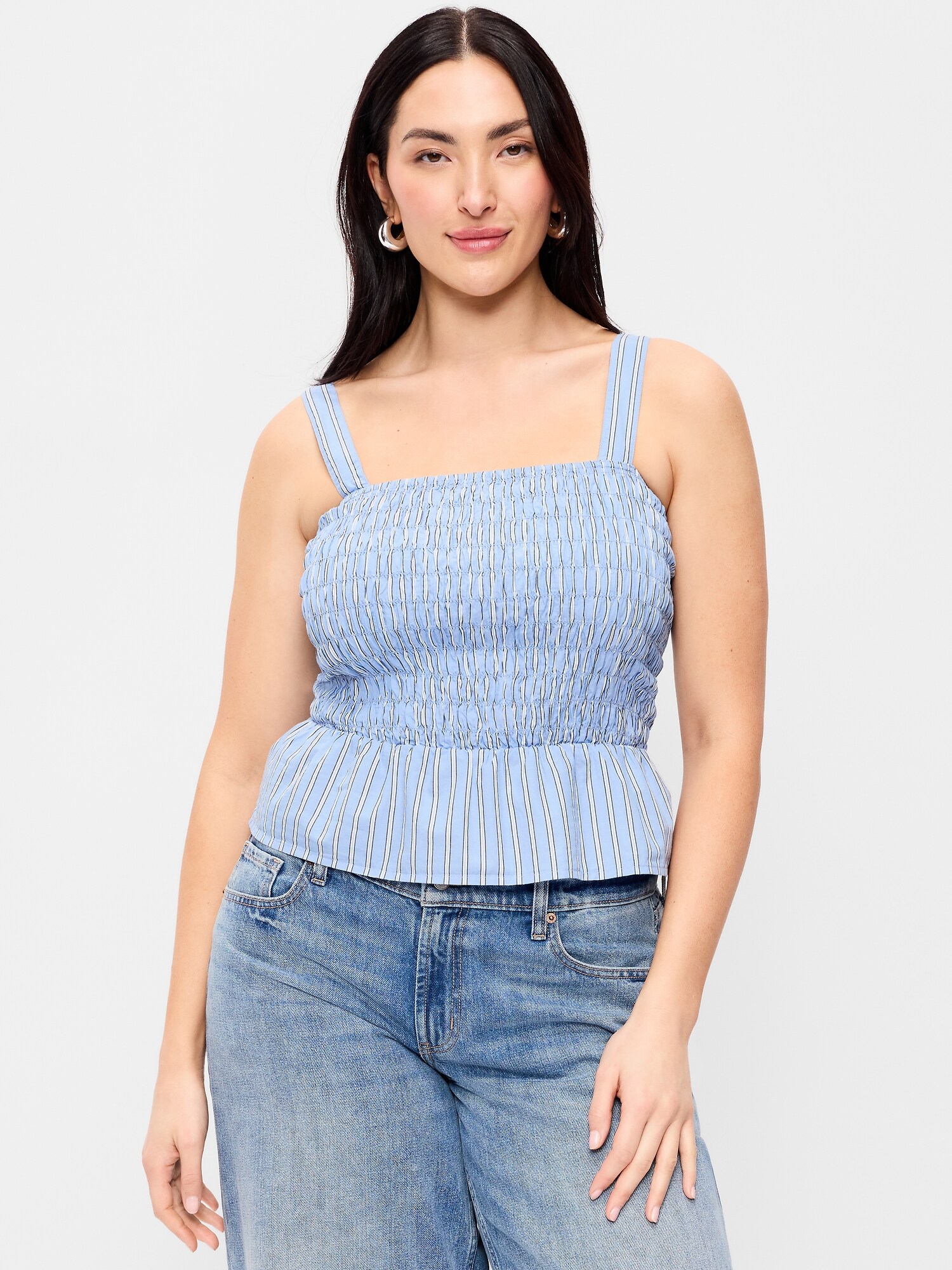 Женский топ Old Navy Smocked Peplum Tank Top, цвет: Синий полосатый — фото 5