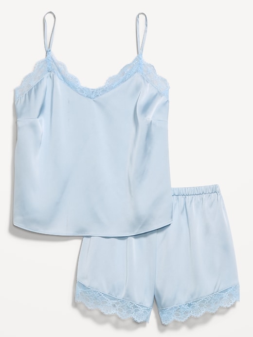 Image number 4 showing, Satin Lace-Trim Pajama Tank and Shorts Set