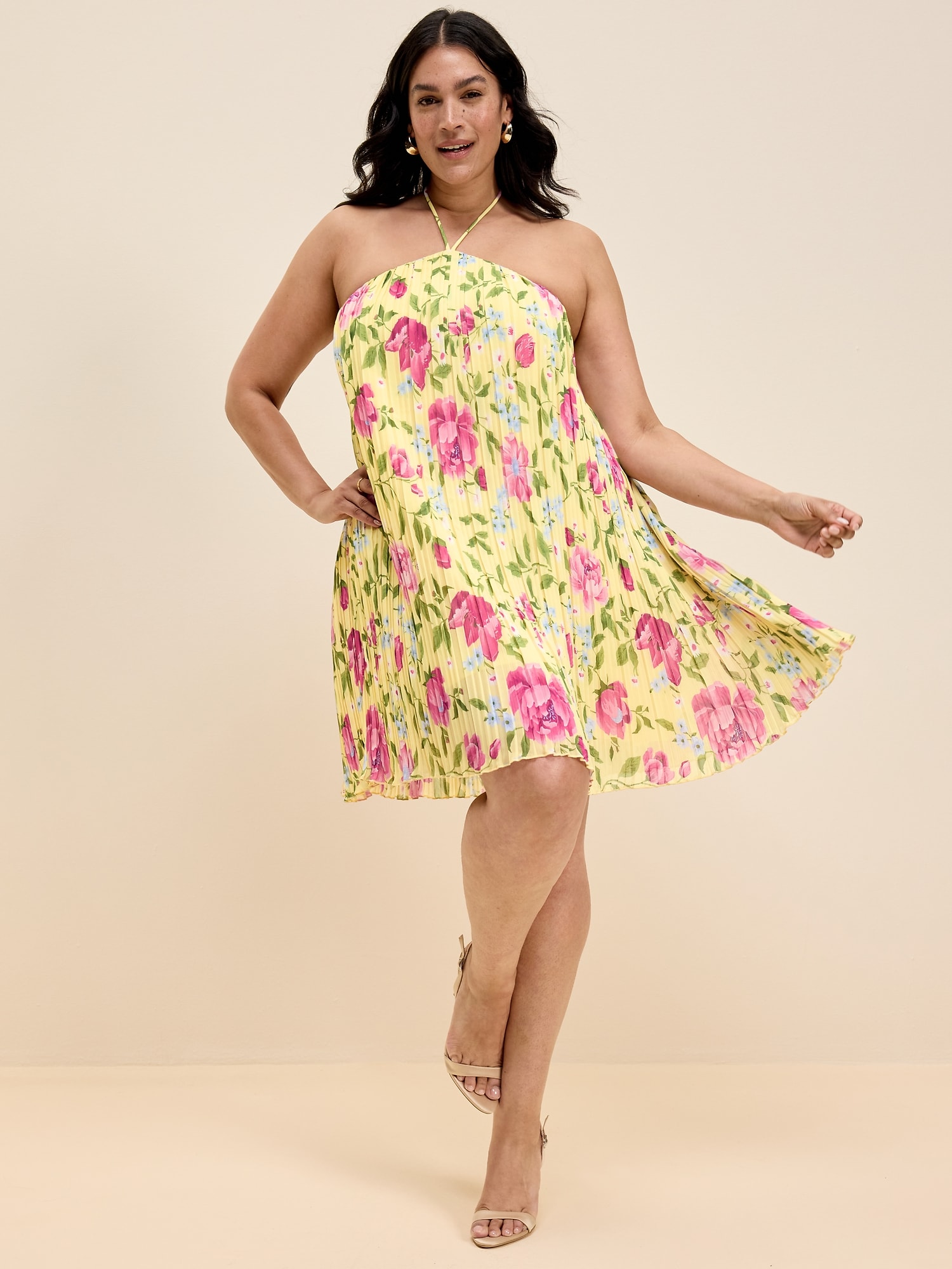The Occasion by Old Navy Pleated Halter Swing Mini Dress