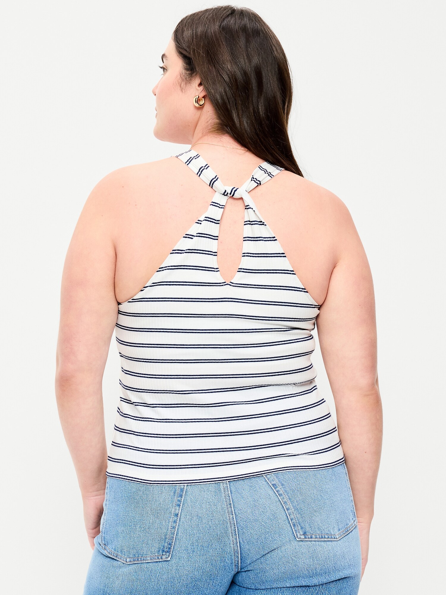 Женский топ Old Navy Ribbed Loop-Back Halter Top, цвет: Тёмно-синий полосатый — фото 5