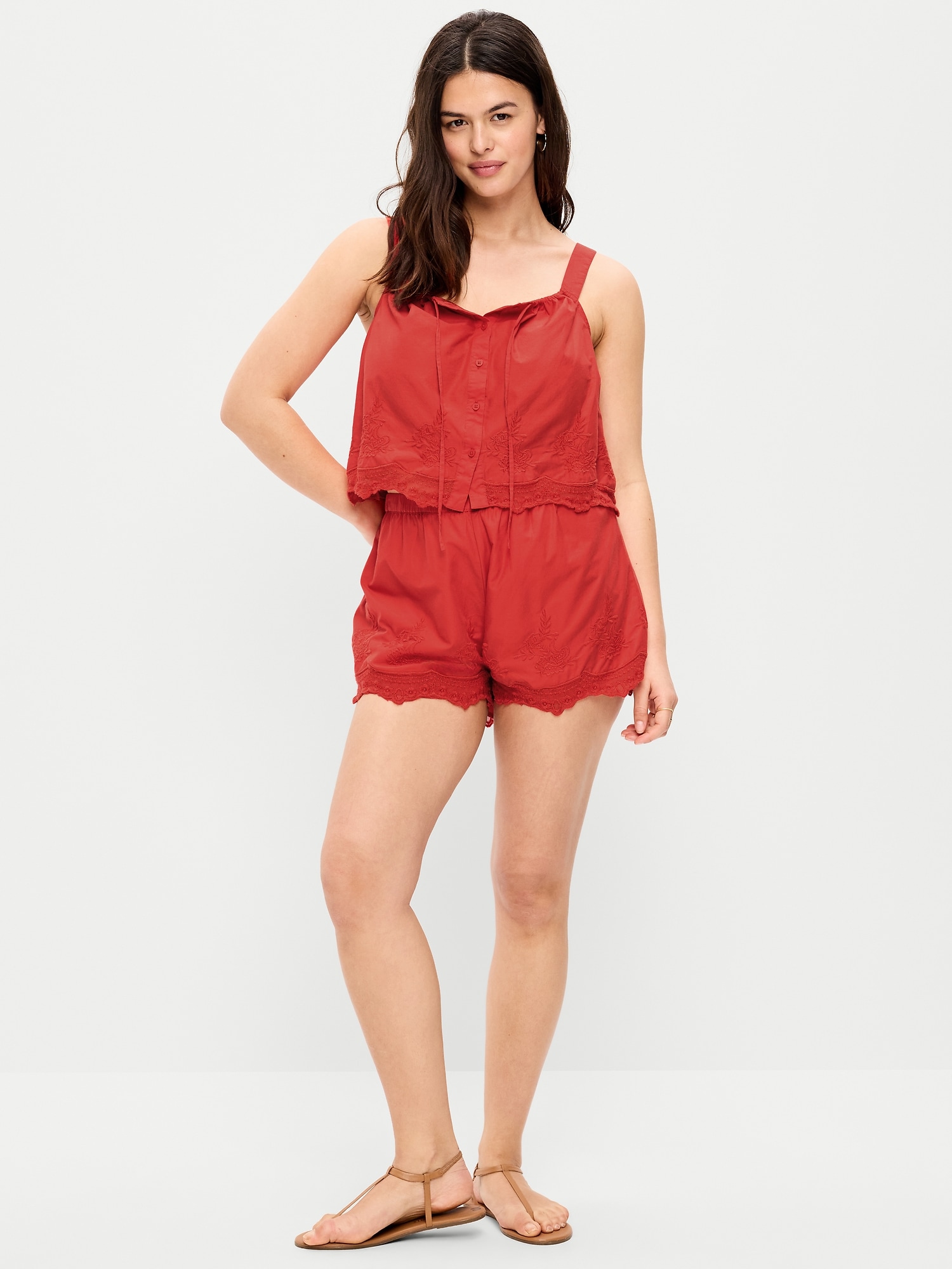 High-Waisted Lace-Trim Shorts
