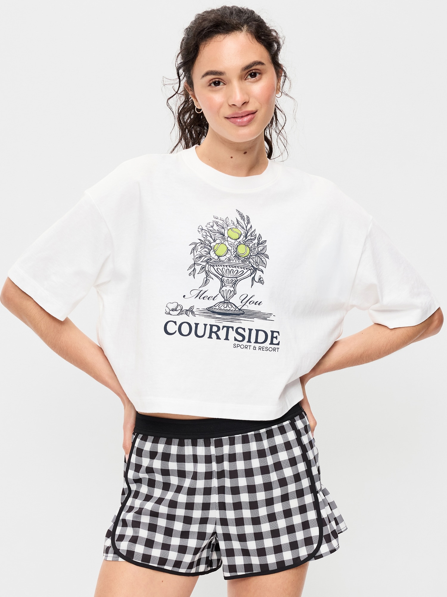 Vintage Crew-Neck Oversized Crop Graphic T-Shirt