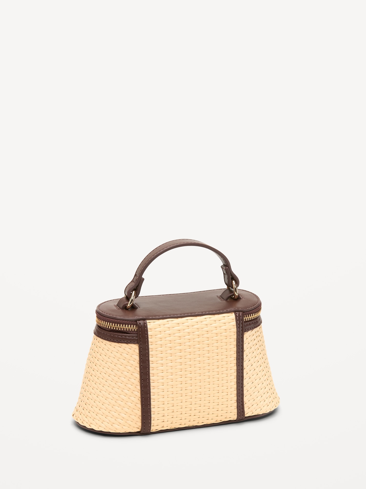 Faux Wicker Top-Handle Bag