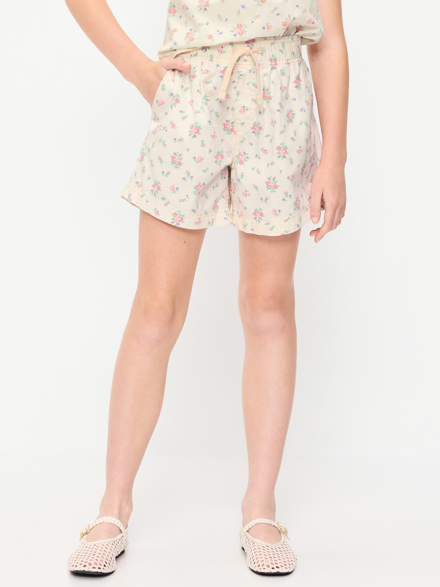 Printed High-Waisted Twill Shorts for Girls