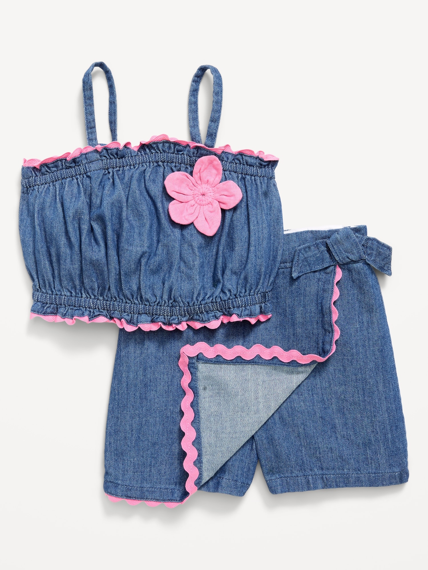 Sleeveless Chambray Top and Skort Set for Toddler Girls
