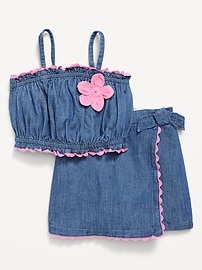 Image number 2 showing, Sleeveless Chambray Top and Skort Set for Toddler Girls