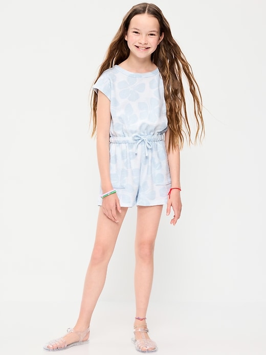 Image number 1 showing, Short-Sleeve Textured Utility Romper for Girls