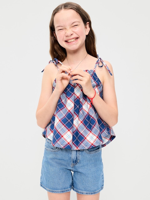 Sleeveless Tie-Shoulder Plaid Top for Girls