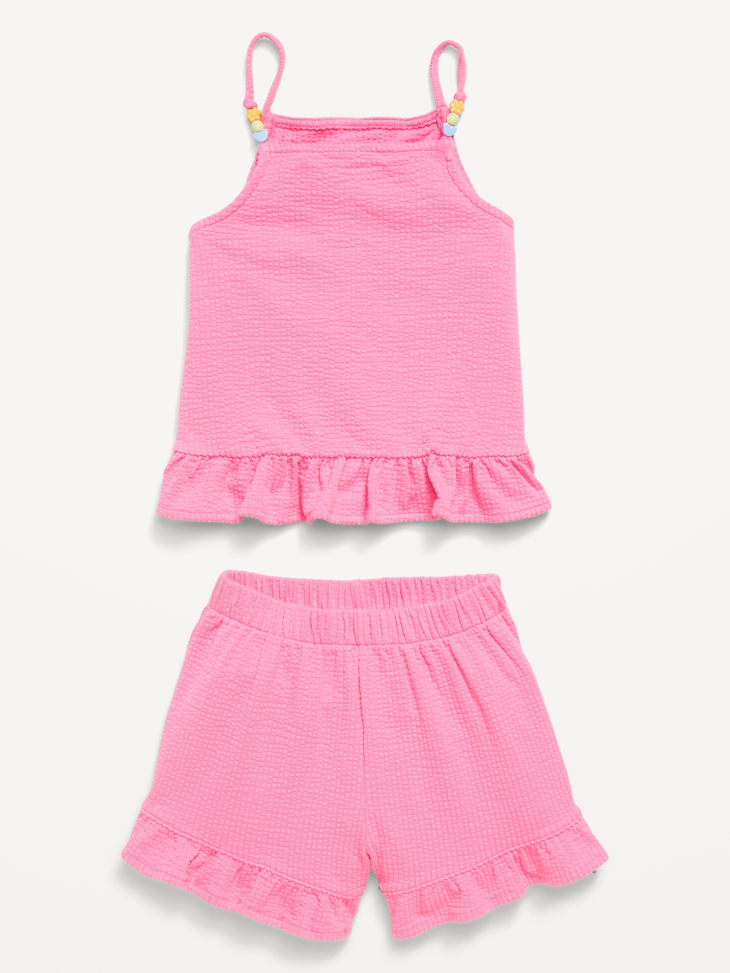 Textured Ruffle-Trim Tank Top and Shorts Set for Toddler Girls