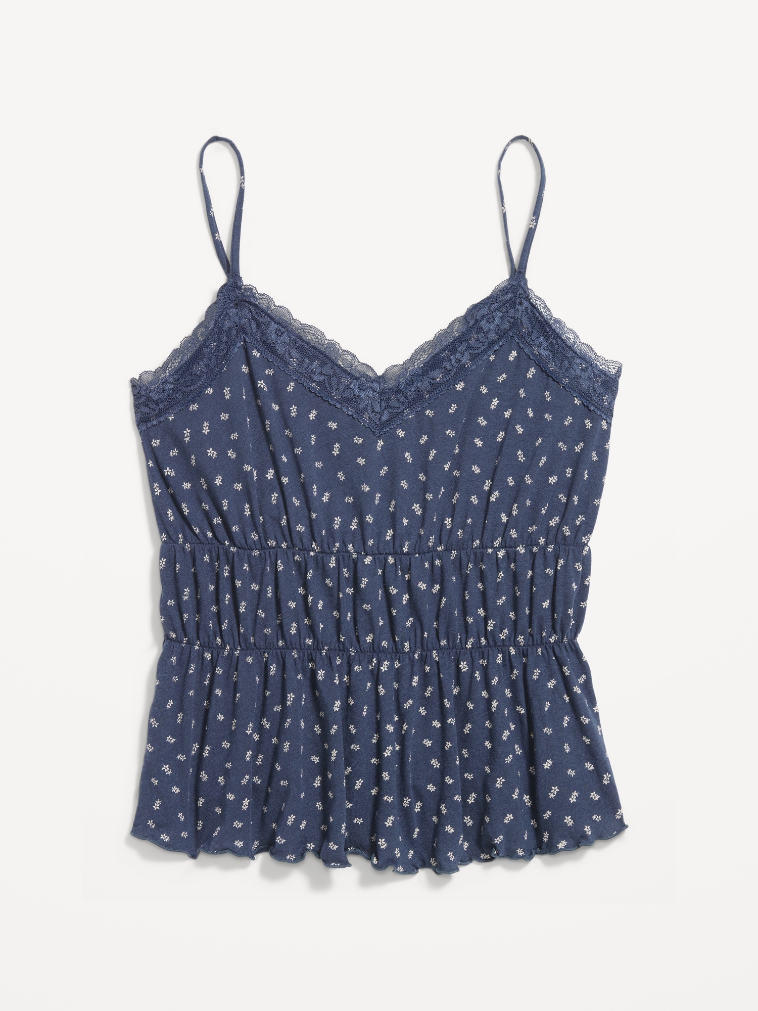 Lace-Trim Smocked-Waist Tank Top