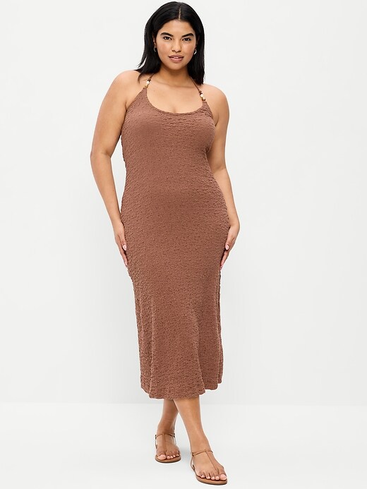Image number 6 showing, Beaded Halter-Neck Textured Midi Dress