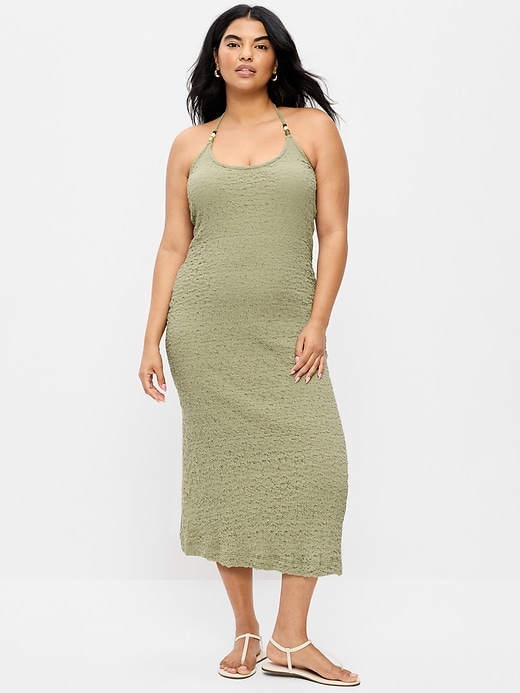 Image number 5 showing, Beaded Halter-Neck Textured Midi Dress