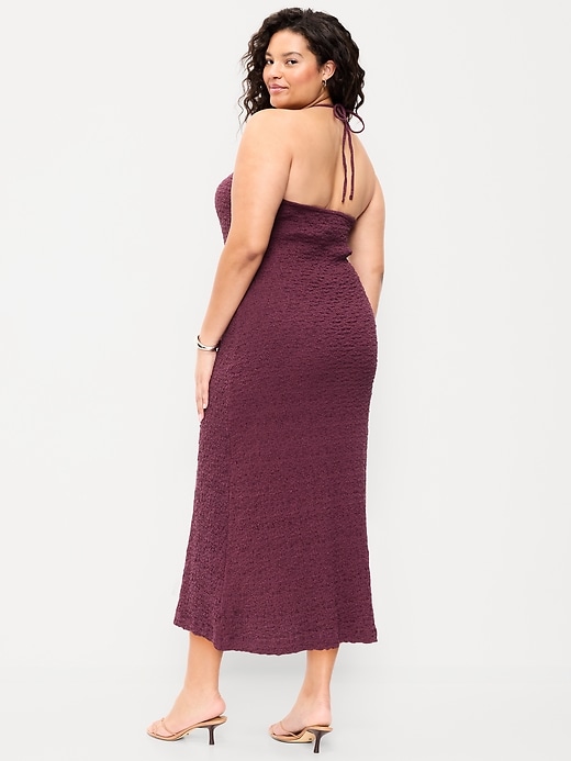 Image number 5 showing, Beaded Halter-Neck Textured Midi Dress