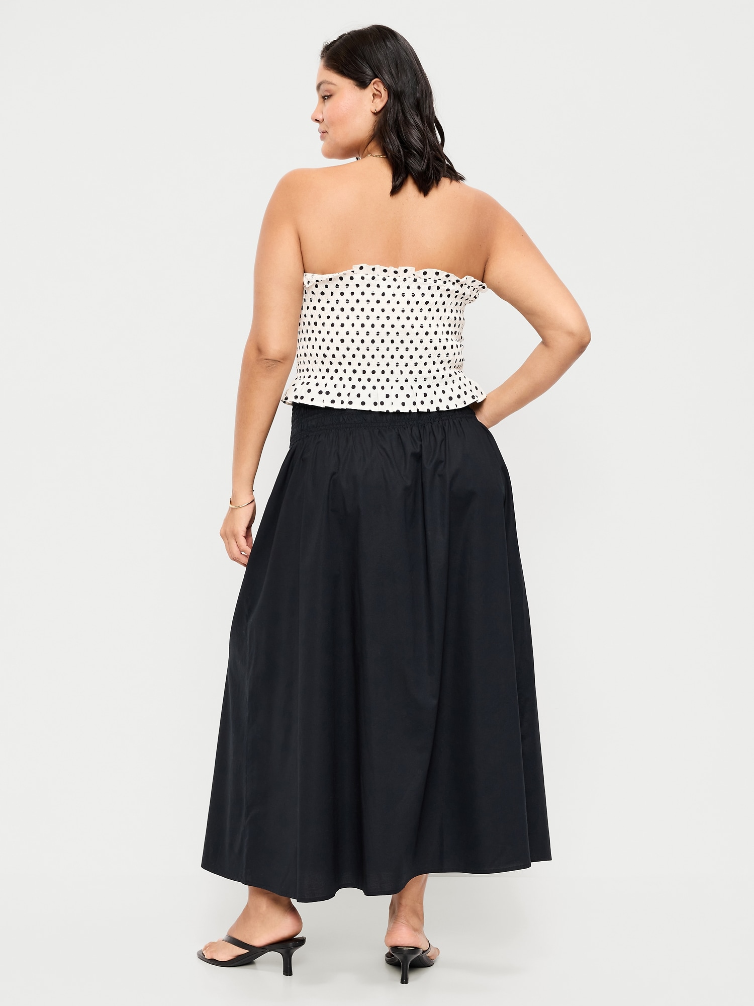 Twill Smocked-Waist Maxi Skirt